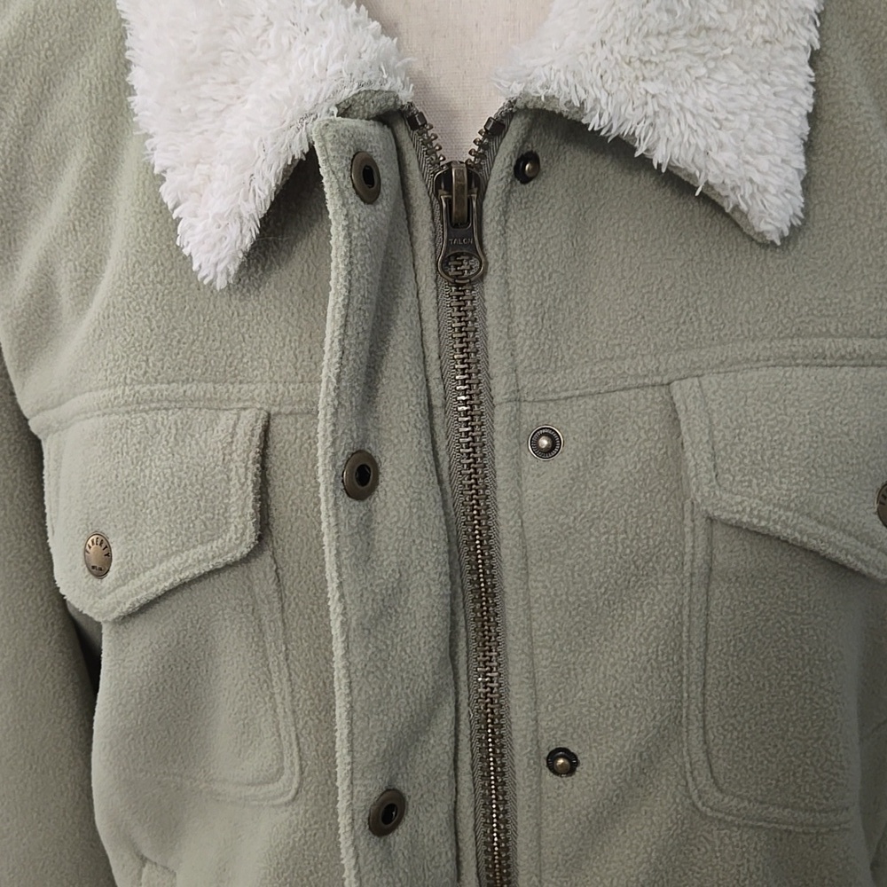 FAHERTY High Pile Fleece Lined Trucker Jacket Sz Large In Sea Grass Green - Picture 12 of 16